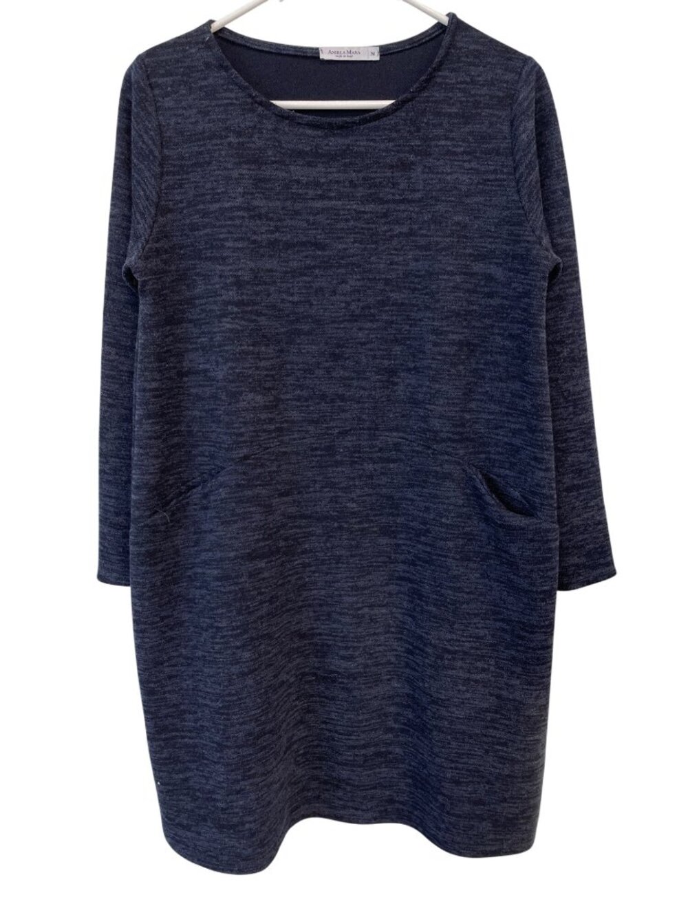 Angela Mara Sweater Dress Size Medium Crewneck Long Sleeve Pullover Blue Comfort